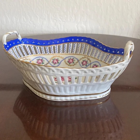 Hand Painted Porcelain Decorative Basket - Picture 7 of 11
